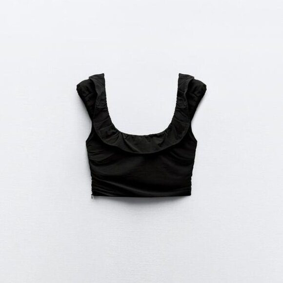 ZARA BLACK RUFFLED CROP TOP - Picture 2 of 10